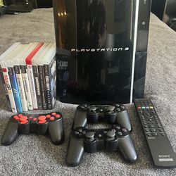 PS3 w/ 3 Controllers, 9 Games and Remote Control 