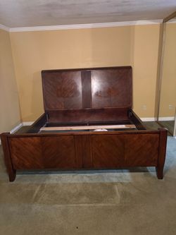 Wood Sleigh Bed Frame with Headboard and Footboard