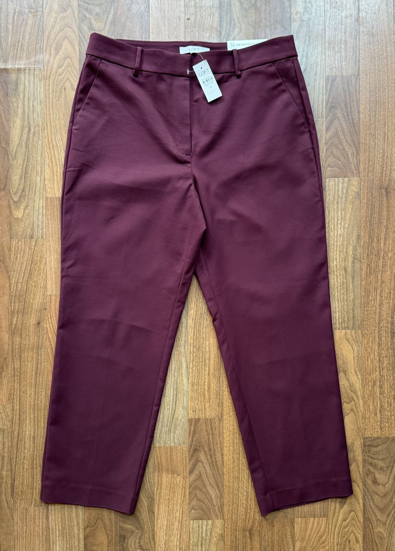 Ann Taylor LOFT Womens The Perfect Straight Pants Burgundy Wine Sz 12 Chino NWT
