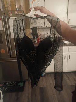 Black Mesh Lace Bodysuit with Tags
