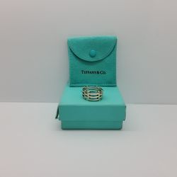 Tiffany & Co. Sterling Silver And 18k Gold Gate Link Flex Ring Band (Size 10.5)