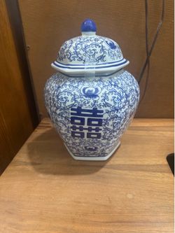 Blue and White Double Happiness Porcelain Ginger Jar