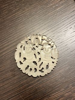 White Possibly Jade Circular Chinese Pendent Medallion