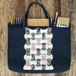 Japanese Handmade Patchwork Art Portfolio Tote Bag Quilted Cotton Zipper