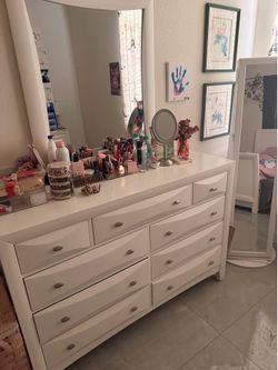 All Wooden White Dresser with mirror included