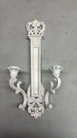 Vintage White Ornate Double Arm Wall Candle Sconce