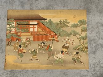 Ritsusai Kosei - Japanese Woodblock Print "Dengaku Dance" Festival Scene