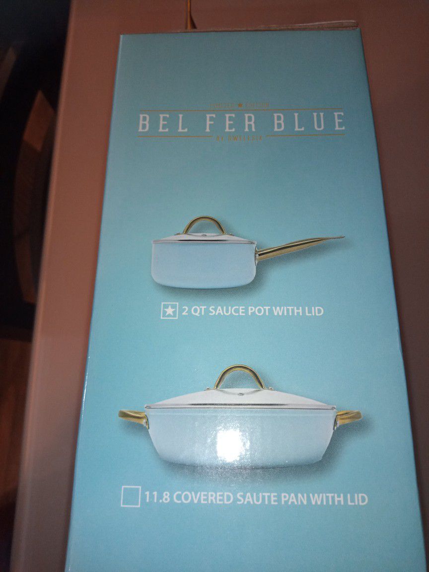 Lot - BOX LOT: BEL FER BLUE SAUCE POT WITH LID, DENMARK