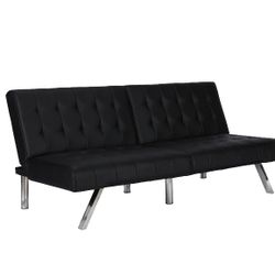 Futon Sofa, Black Faux Leather 