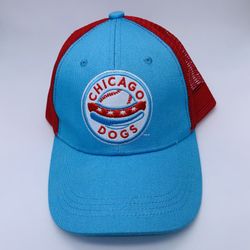 BWM Global Chicago Dogs Minor League Baseball Cap Mesh Back Trucker Hat Snapback One Size Blue Red