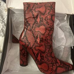 Red Snake Print Boot Heel 