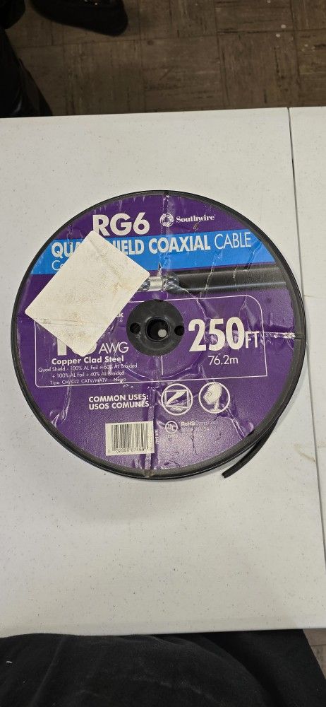 Coax cable RG6 250ft roll, used roll