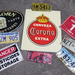 Vintage Metal Signs Signage License Plates Man Cave Bar Garage  Corona Popcorn Kansas Maryland Hawaii