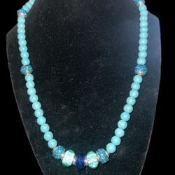 Turquoise Pandora Swavorski And Sterling Silver Necklace