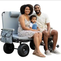 ☆ The Lounge Wagon – The Only Wagon that Converts into a 2-Person Chair - 3-in1 cart - Included Cargo net- Ultimate Beach Wagons– Beach Chairs for Adu