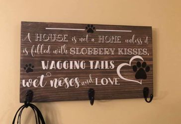 Pet Dog leash holder wooden sign