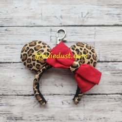 Mini Ears Key Chain.. Leopard Side Bow