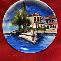 6.25 Inch Handmade Hand Painted Blue Ceramic Wall Hanging Plate Imported From Greece 