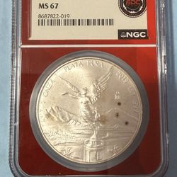 2015Mo Mexico 1 Onza Libertad Silver Coin .999 Fine NGC MS 67. Mexican Silver