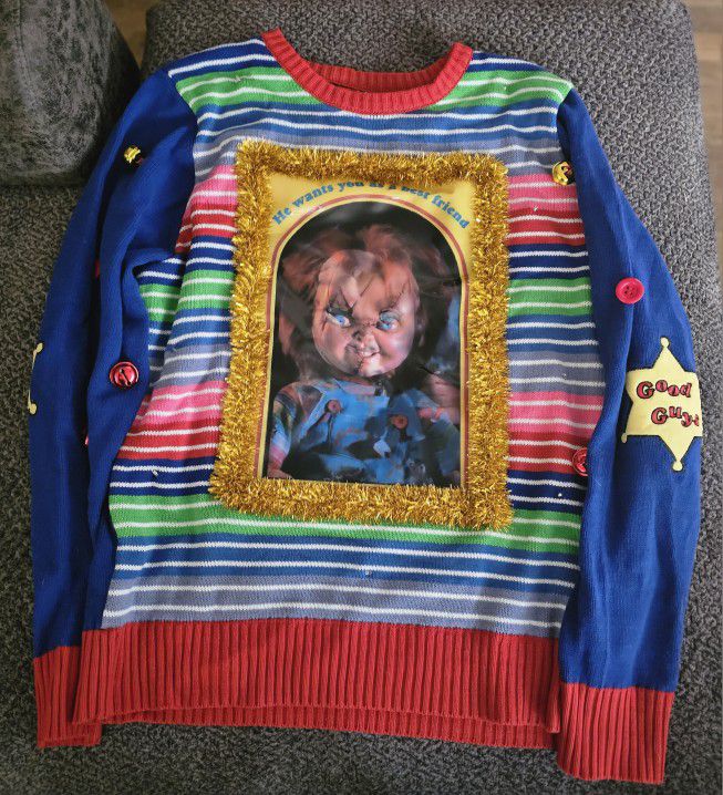LIGHT UP HOLPGRAPHIC CHUCKY SWEATER (LARGE)