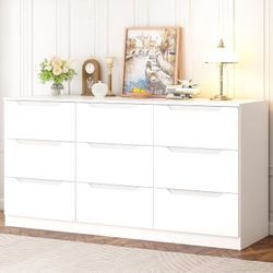 New and ASSEMBLED ‼️✨️9 Drawer White Dresser, Modern Storage Cabinet for Bedroom, Chest of Drawers Wood Organizer for Living Room9 spacious drawers an