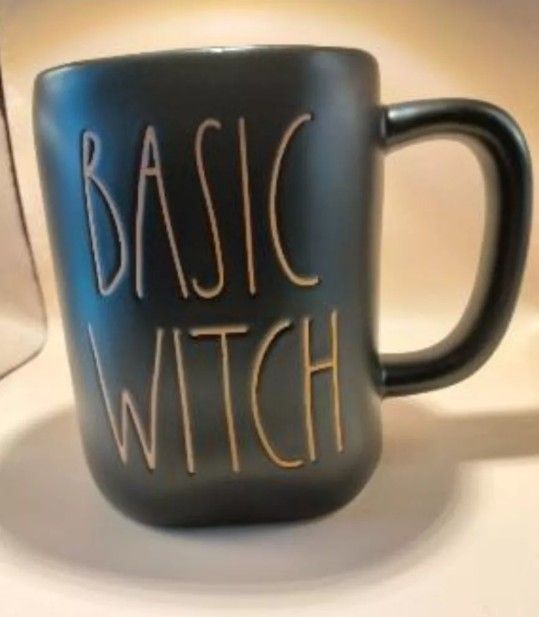 NEW Rae Dunn Basic Witch Halloween Coffee Mug Black Exterior Orange Interior