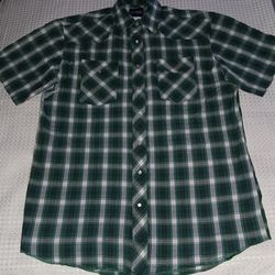 Vintage Wrangler Western Green Plaid Short Sleeve Button Down Shirt Men's Size Medium $10