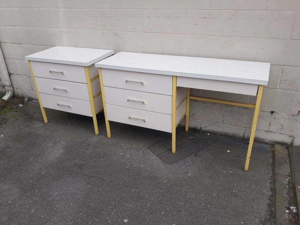 1950s Mid Century Modern Steel Frame Vintage Desk And Night stand