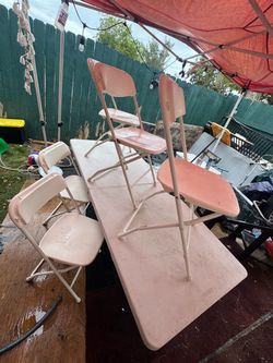 1-lifetime table 6ft & 5-plastic white chairs