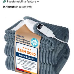 Bedsure Electric Blanket Twin - Soft Ribbed Flannel Heated Blanket, Heating Blanket with 10 Time Settings, 6 Heat Settings, and 8 hrs Timer Auto Shut 