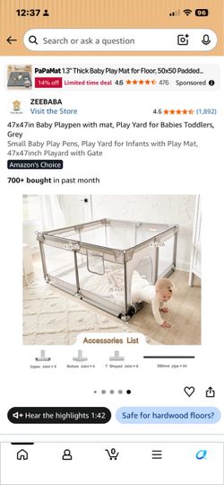 47x47 Baby Playpen with Gate, Grey
