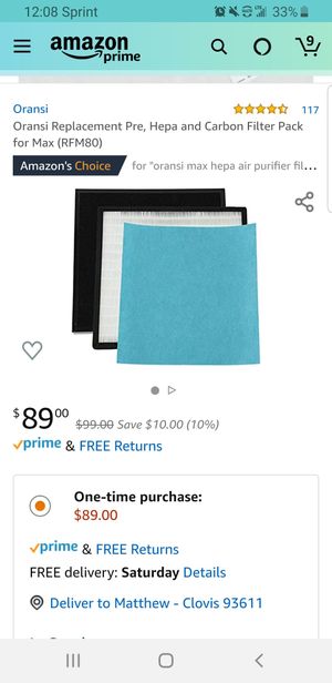 RFM80 Oransi Replacement Pre Hepa and Carbon Filter Pack for Max