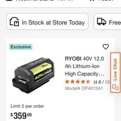 RYOBI 40V 12.0 Ah Lithium-Ion High Capacity Battery And RYOBI 40V 300-Watt Portable Battery Inverter Power Source