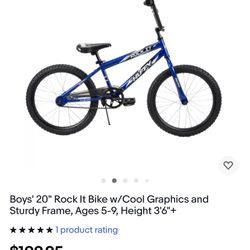 Boys' 20" Huffy Rock It Bike w/Cool Graphics and Sturdy Frame, Ages 5-9, Height 3'6"+