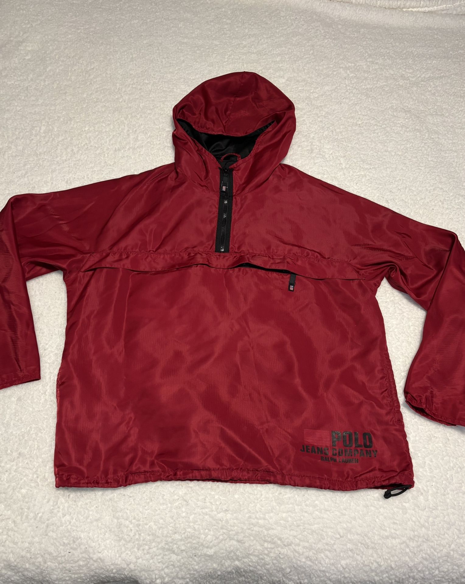 Polo Jeans Co Men Red Vintage Quarter Zip Hood Windbreaker