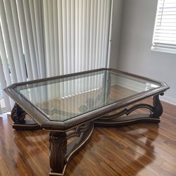 Wood Coffee Table With Glass Top