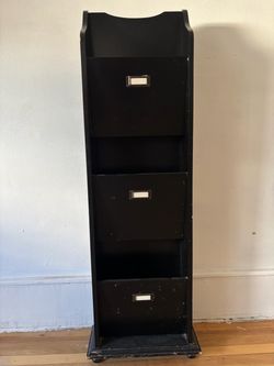 Black Wood Tiered Magazine File Rack