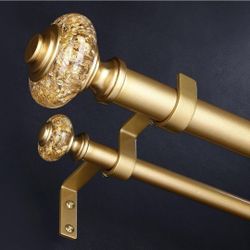 Gold Double Curtain Rods for Windows 72 to 144 Inch, 1 Inch Adjustable Decorative Crystal Long Dual Curtain Rod