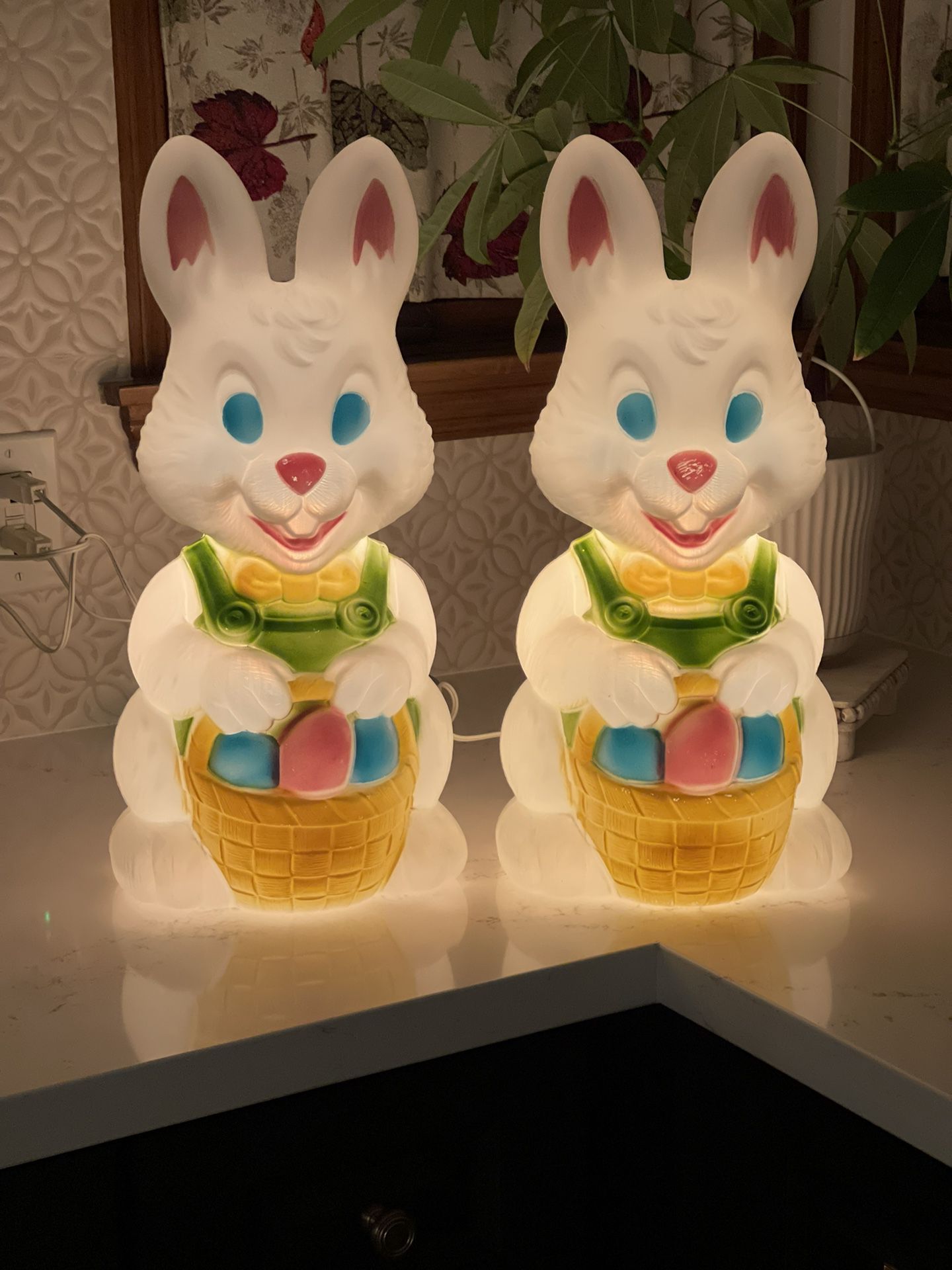 2 -  VINTAGE BUNNY RABBITS BLOW MOLD - THEY LIGHT UP - 19 INCHES TALL 