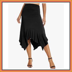 Urban CoCo Women's Flowy Stretchy Skirt Handkerchief Hemline Midi Skirt