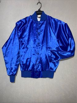Vintage 90s Blue Blank Satin Nylon Auburn Sportswear Quilted Jacket Small
