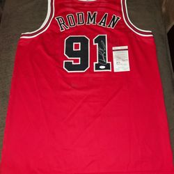 🔥Dennis Rodman autographed jersey JSA Witness COA 🔥