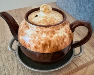 Vintage Arthur Wood Globe Brown Burl Glaze Ceramic Teapot