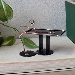 Handmade Metal Pool Player Sculpture - Copper & Black Tabletop Art