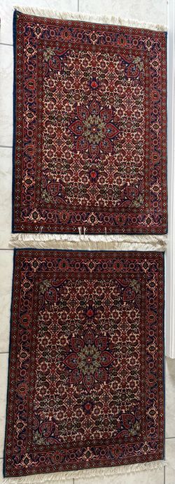 Rare Matching Pair: Hand-Knotted Authentic Persian Bidjar Wool Rugs (26” x 37”)