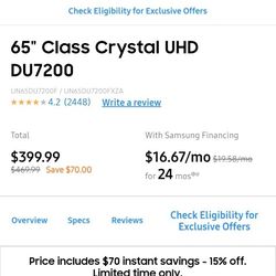 65" Samsung Crystal  UHD DU7200