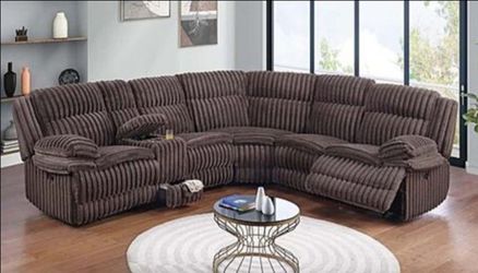 Brand New Brown Corduroy Reclining Sectional Sofa