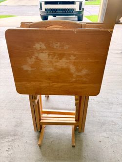 Wooden Folding TV Tray Tables (Set of 5 + Storage Stand)