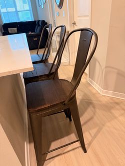 Industrial Metal Bar Stools with Wood Seats