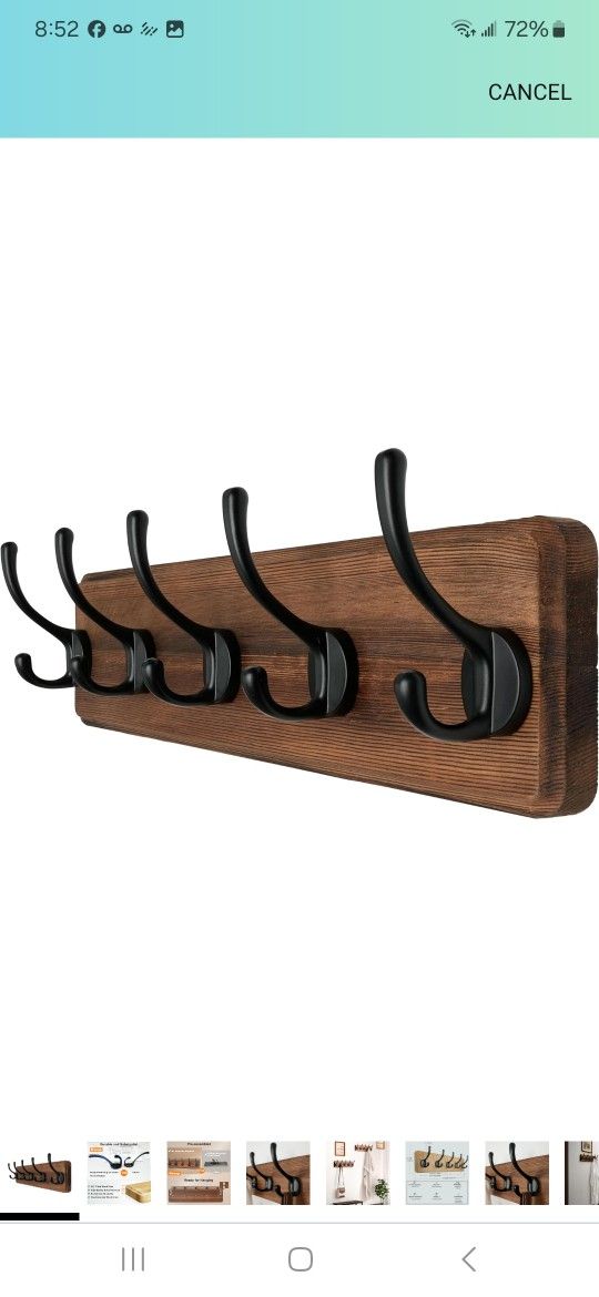 Dseap Wall Mounted Coat Rack: Patented, Heavy-Duty, 17.4" Long 5-Double-Hooks Wooden Hanger Rail for Winter Coats, Hat, Jacket, Clothing - Natural & B